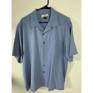Tommy Bahama Paradise Open Silk Shirt Mens Large Blue Camp Hawaiian